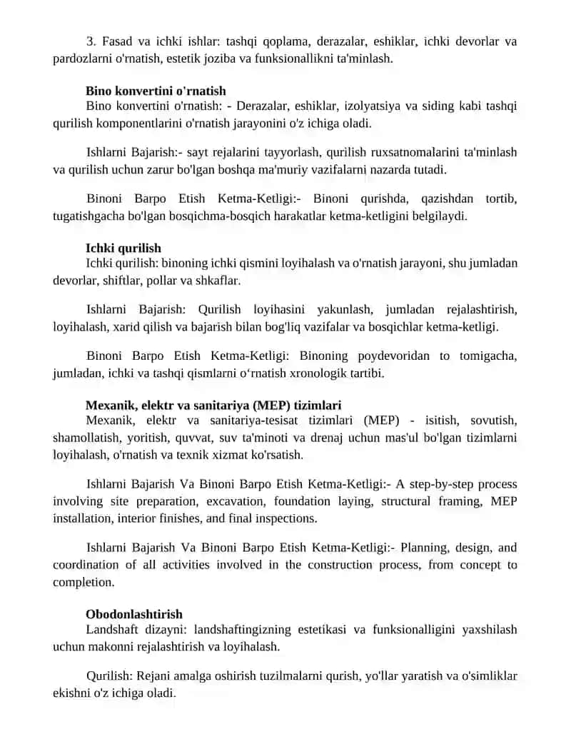 Ishlarni Bajarish Va Binoni Barpo Etish Ketma-Ketligi 2