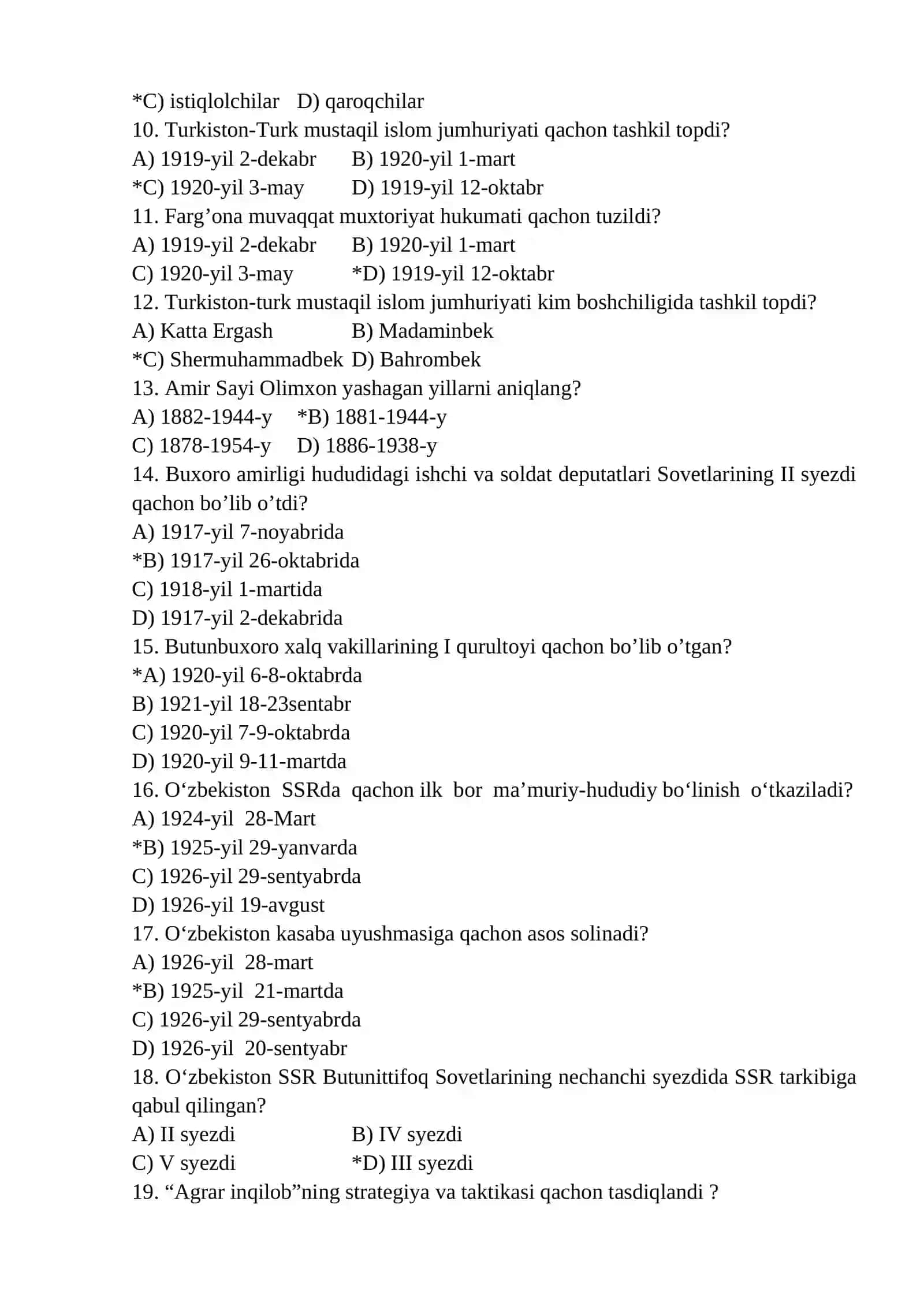 10-11-sinf o'zbekiston tarixi test 2