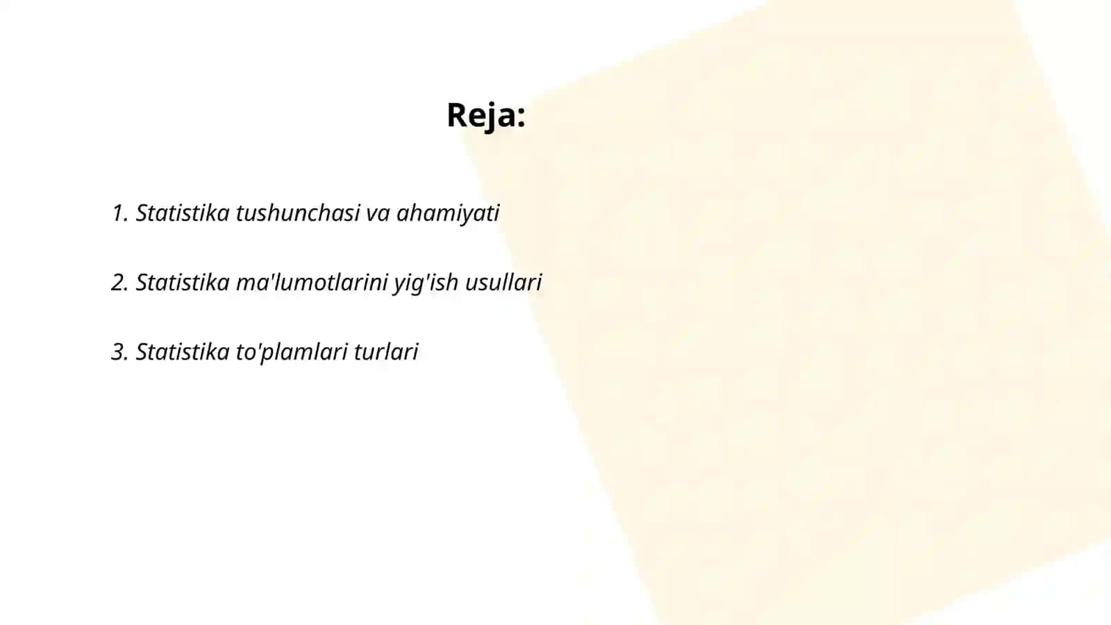 Statistika to'plamining mazmuni va xususiyatlari 2