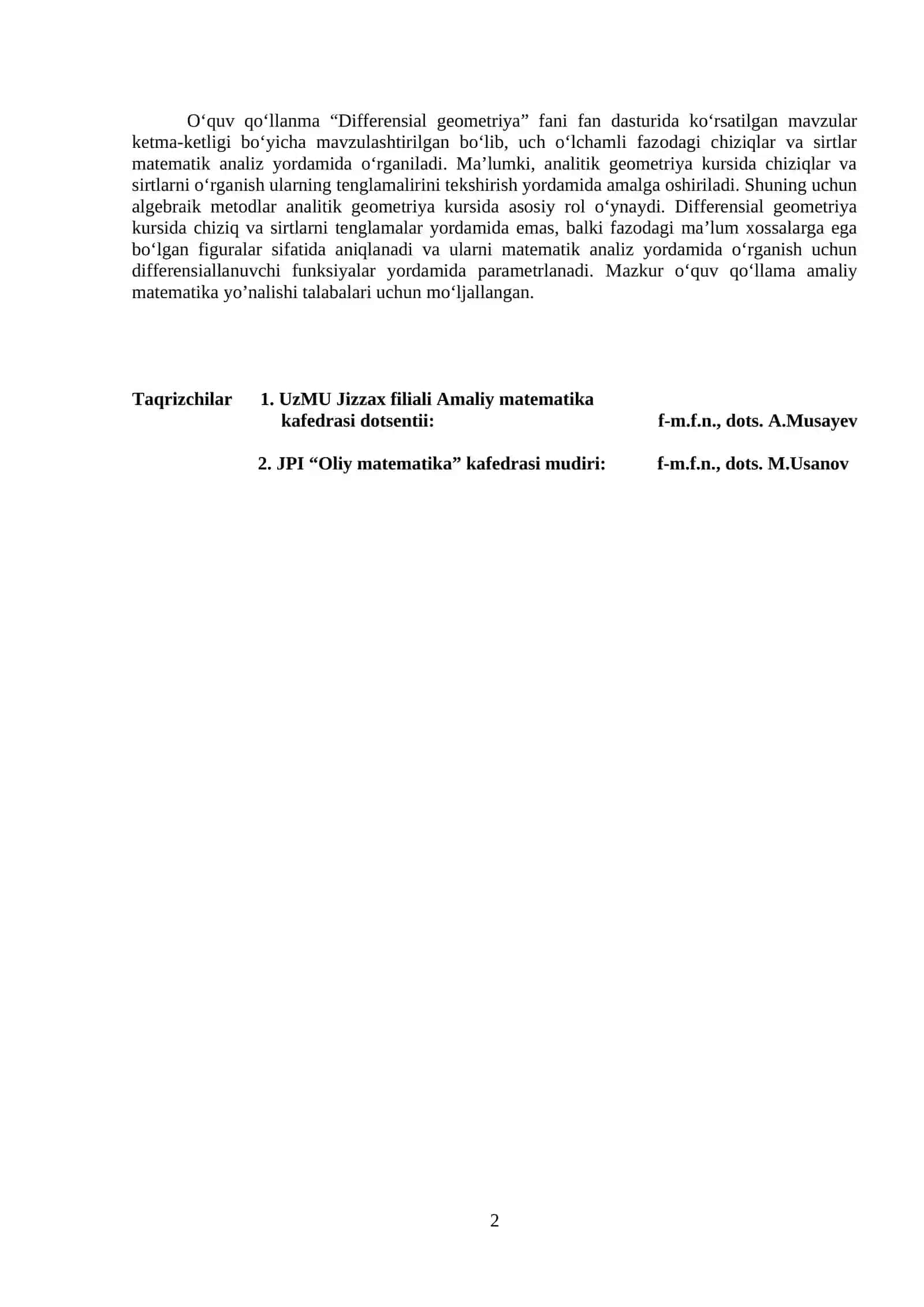 Differensial Geometriya va Topologiya 2