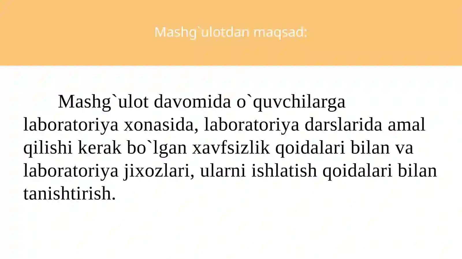 Xavfsizlik texnikasi qoidalari bilan tanishish 2