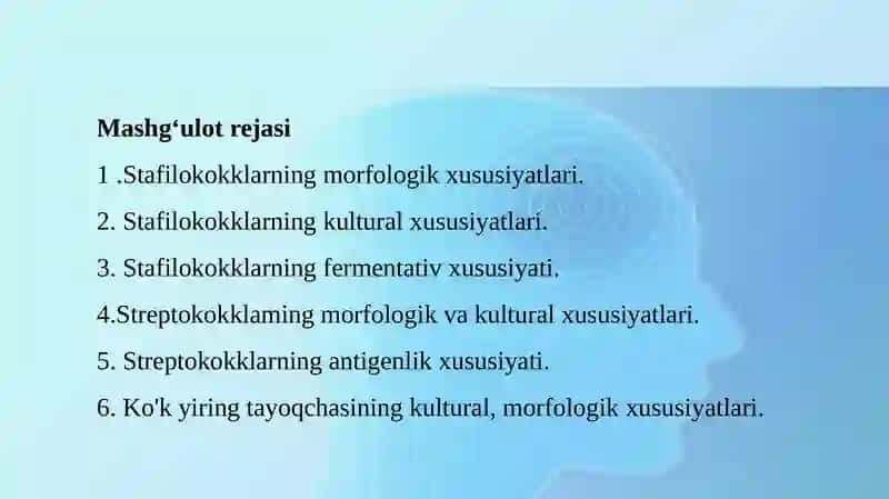 Yiringli-yallig‘lanish kasalliklarini keltirib chiqaruvchi mikroorganizmlar: stafilokokklar, streptokokklar, ko‘k yiring tayoqchasi keltirib chiqaradigan kasalliklarning laboratoriya tashhisi 2