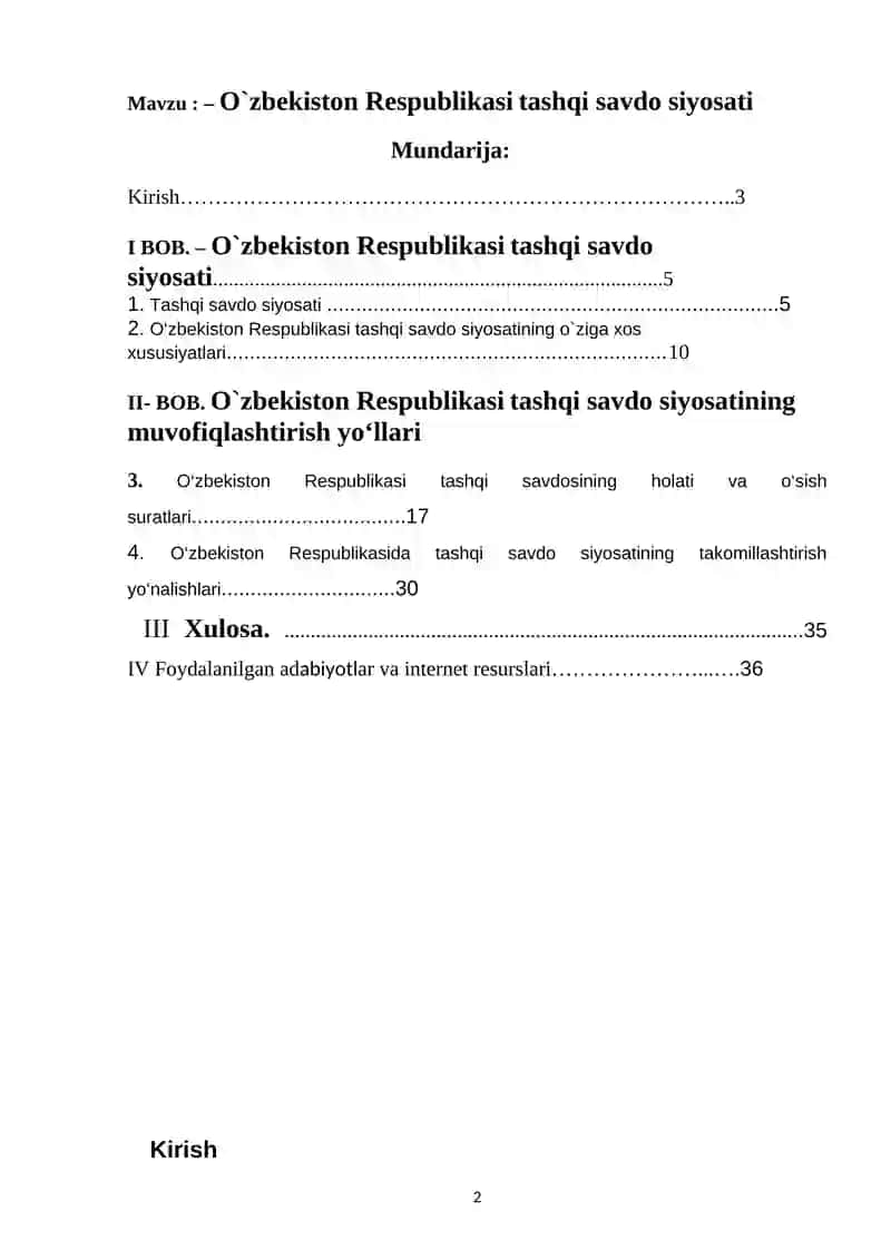 O'zbekiston tashqi savdo siyosati 2