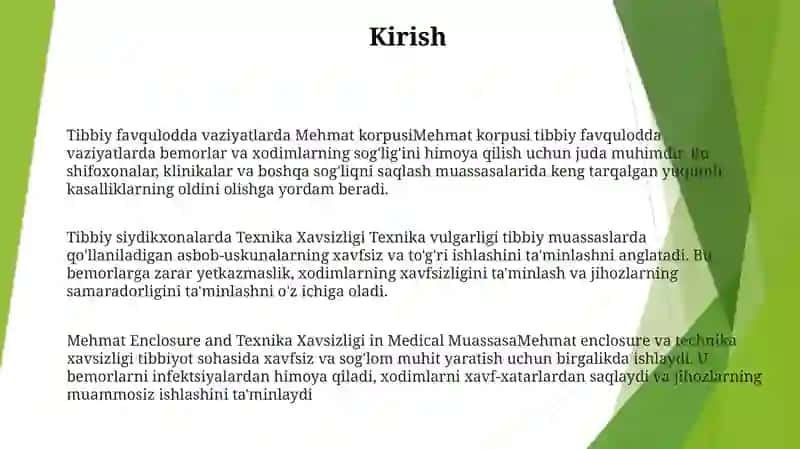 Tibbiy Muassalarda Mehmat Muhofazasi Va Texnika Xavsizligi 2