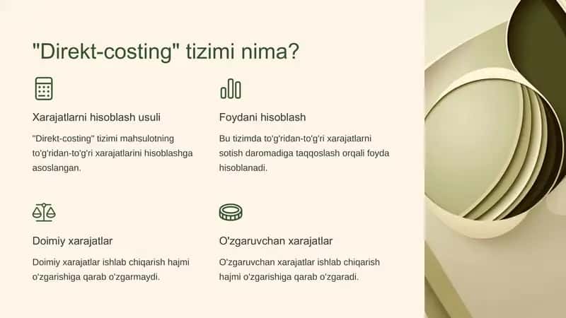 “Direkt-costing” tizimi bo‘yicha xarajatlar hisobini tashkil etish 2