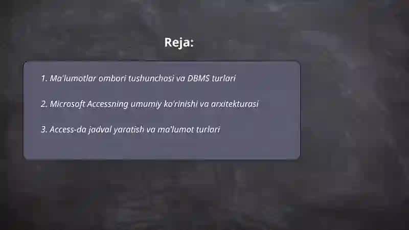 Ma'lumotlar omborini boshqarish tizimlari 2