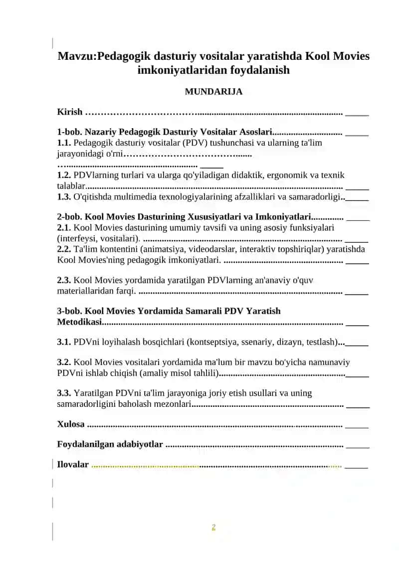 Pedagogik dasturiy vositalar yaratishda Kool Movies imkoniyatlaridan foydalanish 2