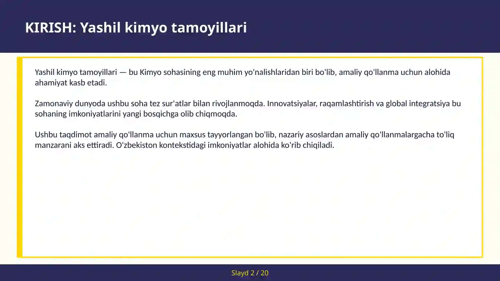 Yashil Kimyo Tamoyillari 2
