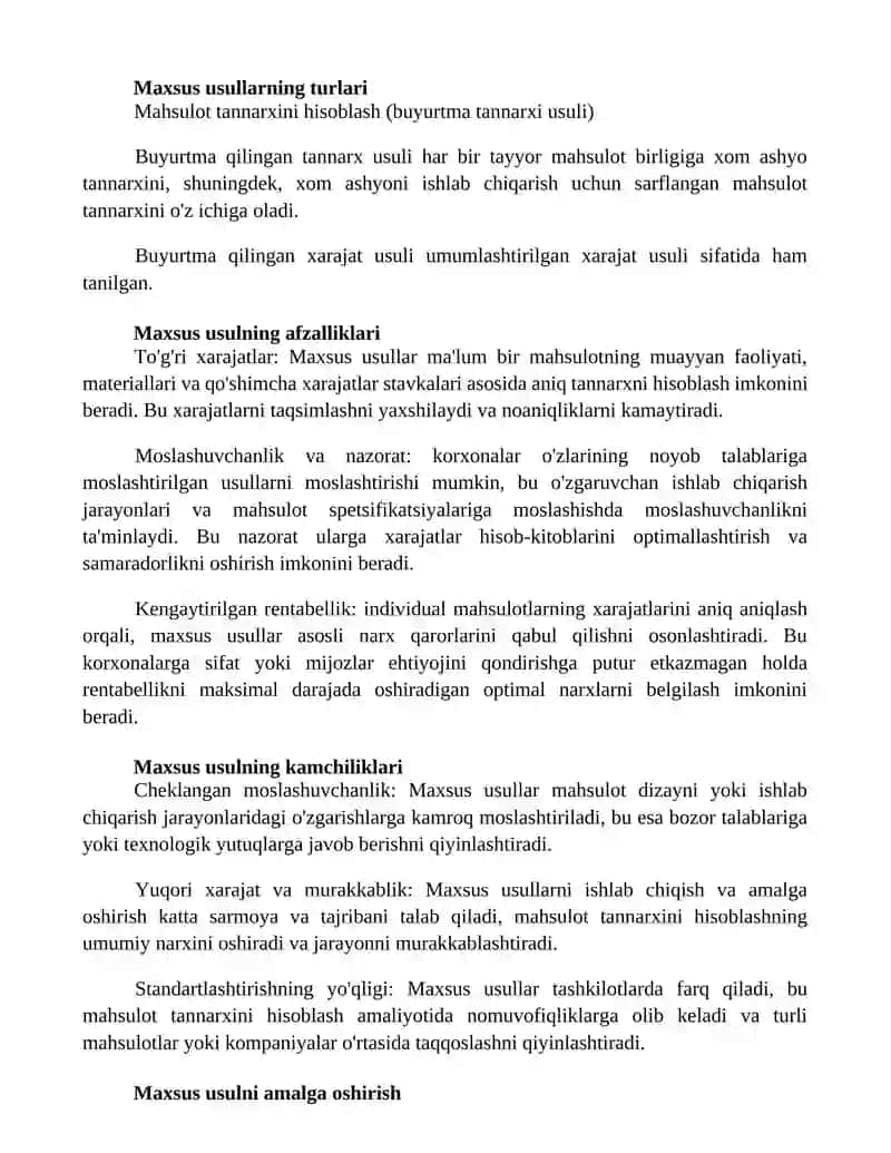 Mahsulot Tannarxini Kalkulyatsiya Qilishning Buyurtmali Usuli 2