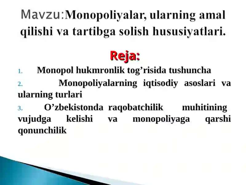 Sof monopoliya va oligopoliya 2