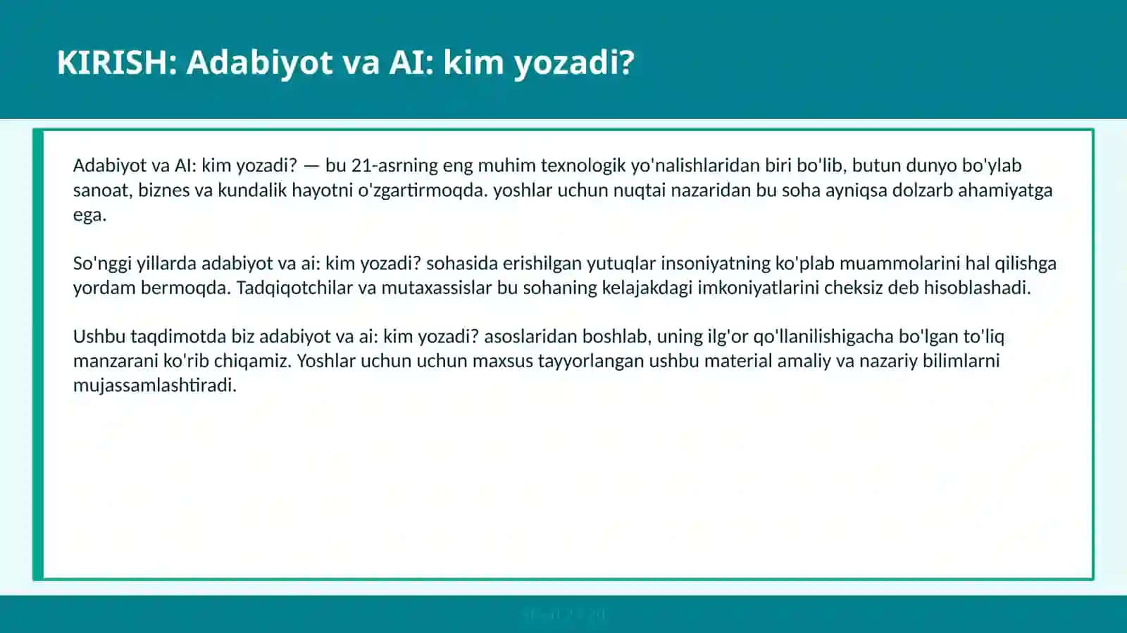Adabiyot va AI: Kim Yozadi? 2