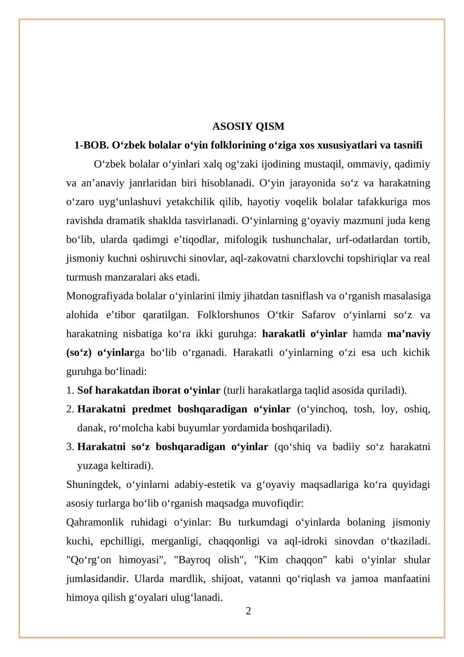 O’zbek bolalar folklor tabiati “ monografiyasi 2