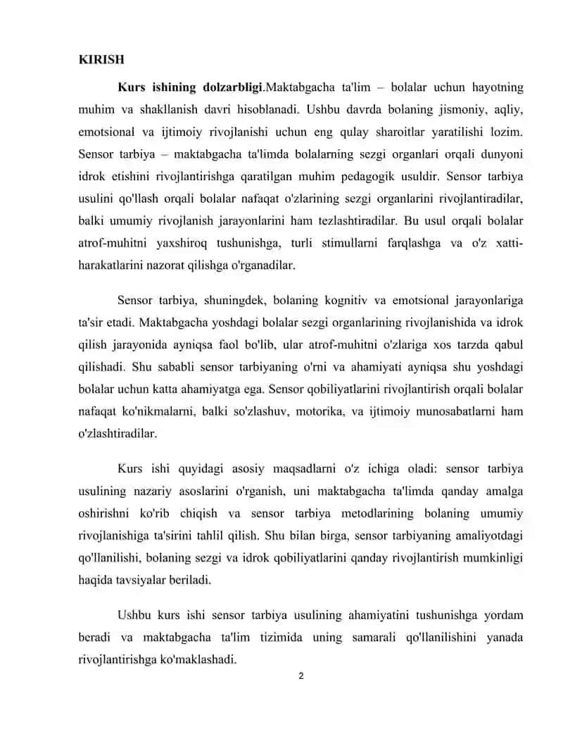 MAKTABGACHA TA'LIMDA SENSOR TARBIYA USULI 2