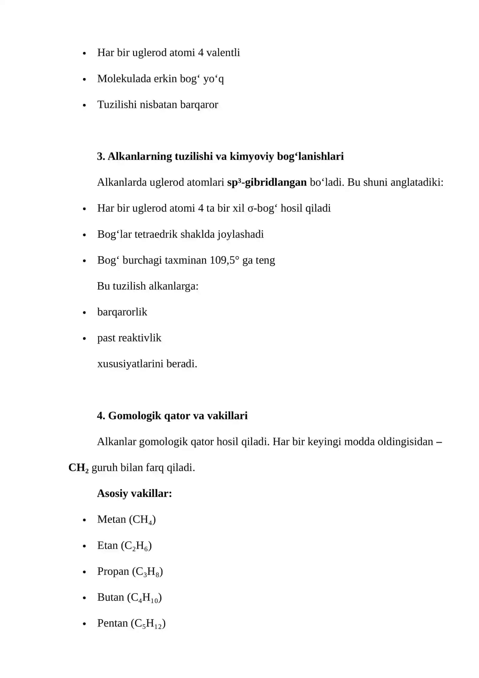 TO‘YINGAN UGLEVODORODLAR (ALKANLAR) 2