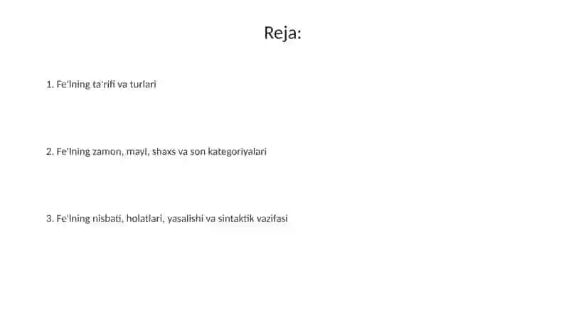 Sof feʼl va xususiyatlari 2