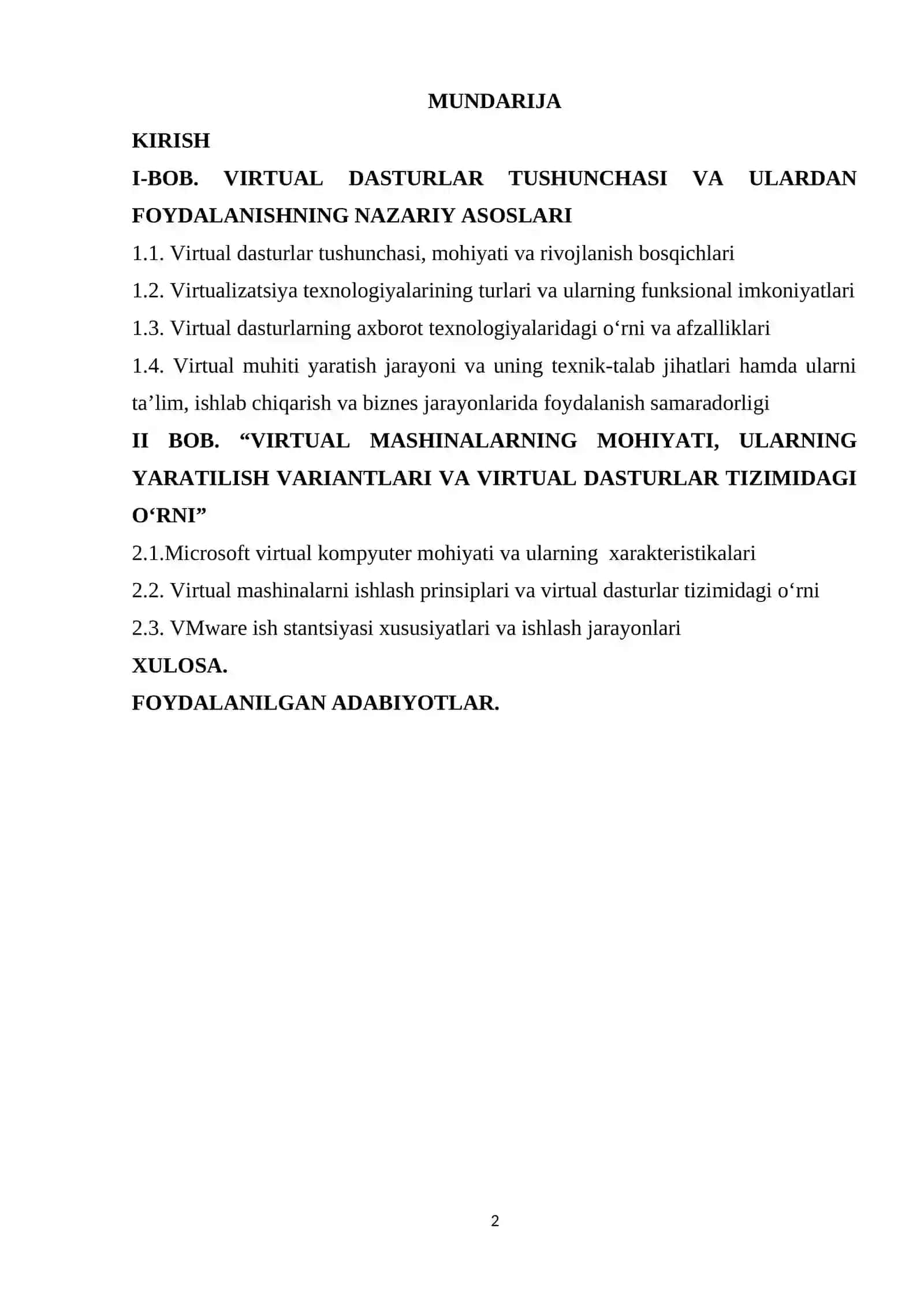 Virtual dasturlar va ulardan foydalanish. kurs ishi 2
