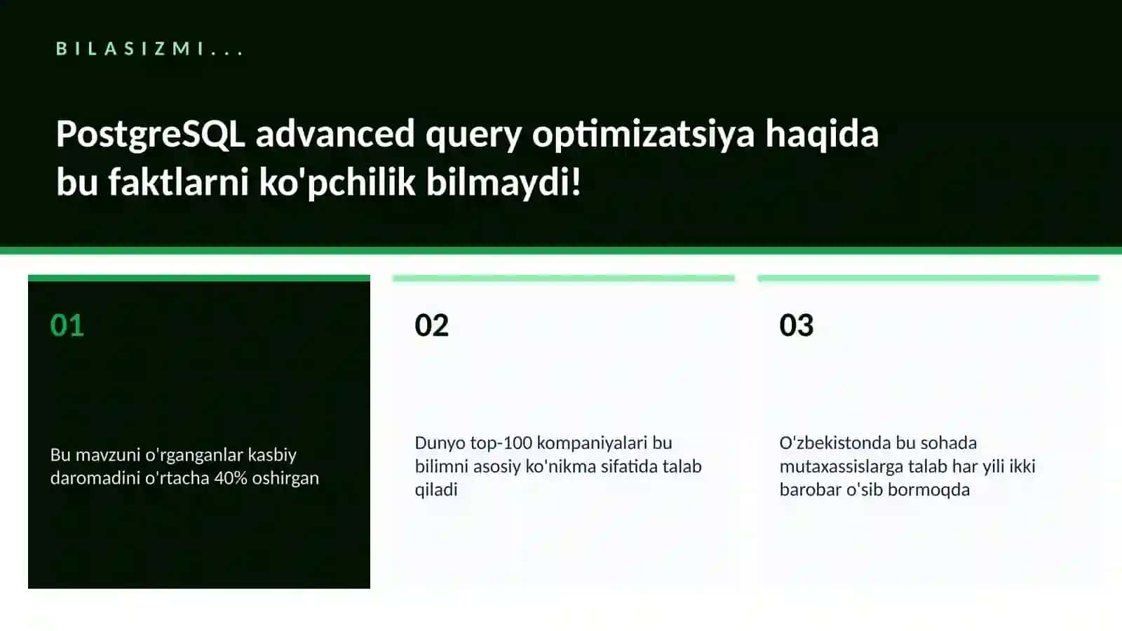 PostgreSQL advanced query optimizatsiya 2