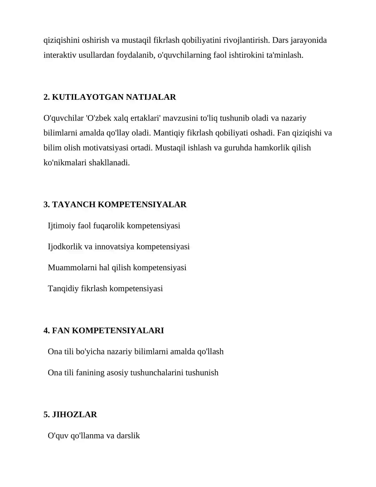 O'zbek xalq ertaklari DARS ISHLANMASI 2