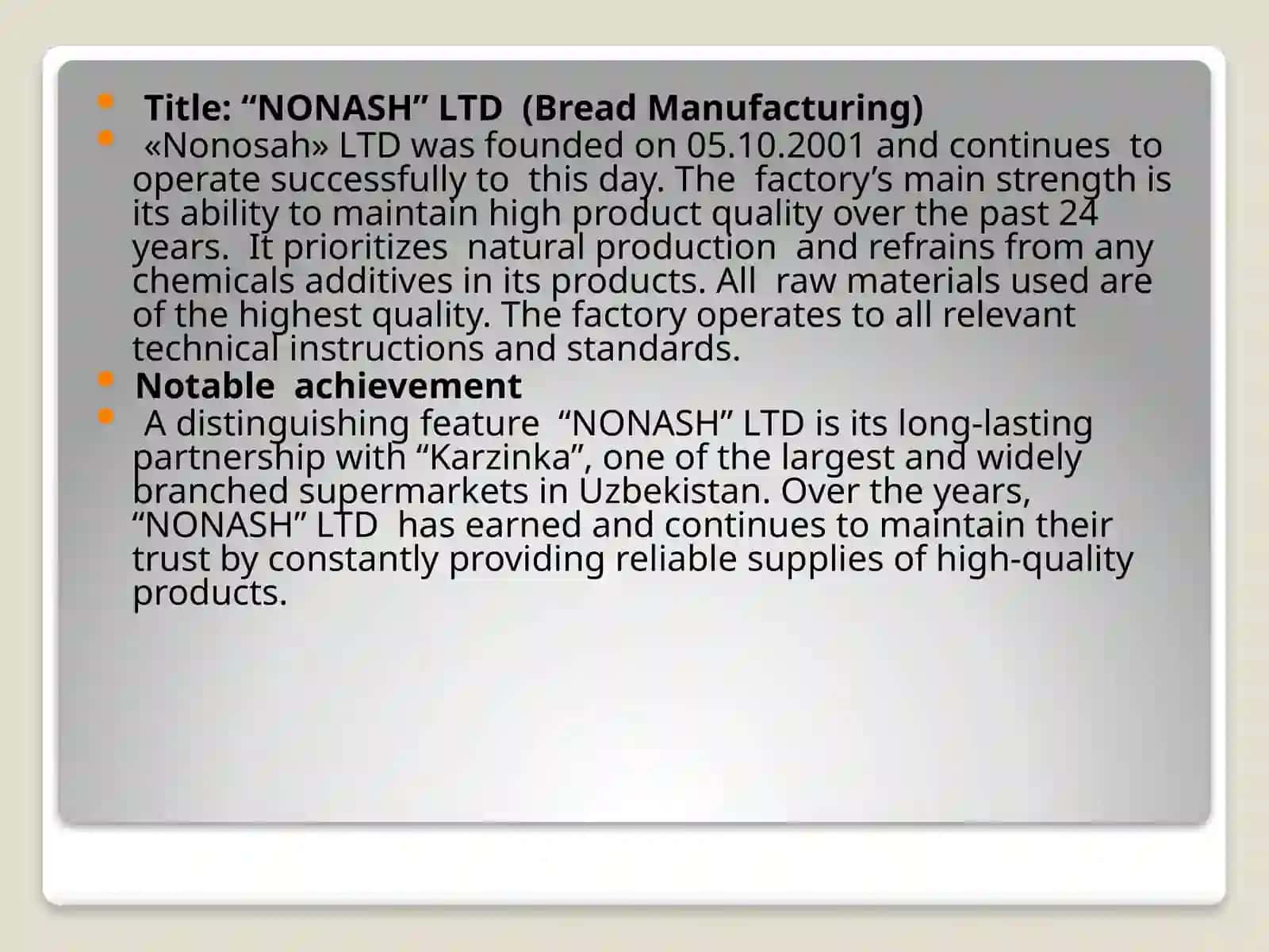 NONASH LTD (Bread Manufacturing) 2