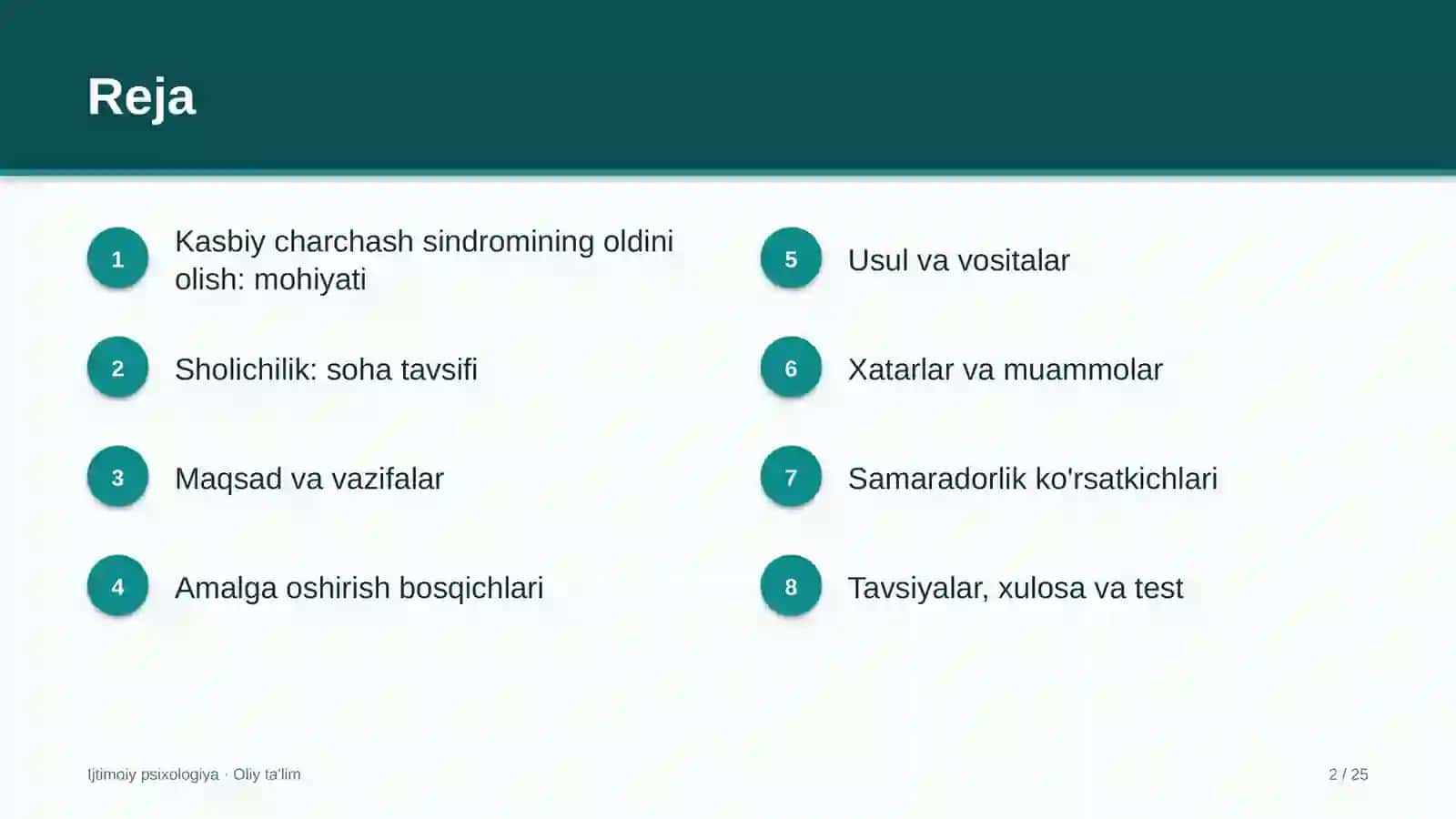 Sholichilikda kasbiy charchash sindromining oldini olish 2