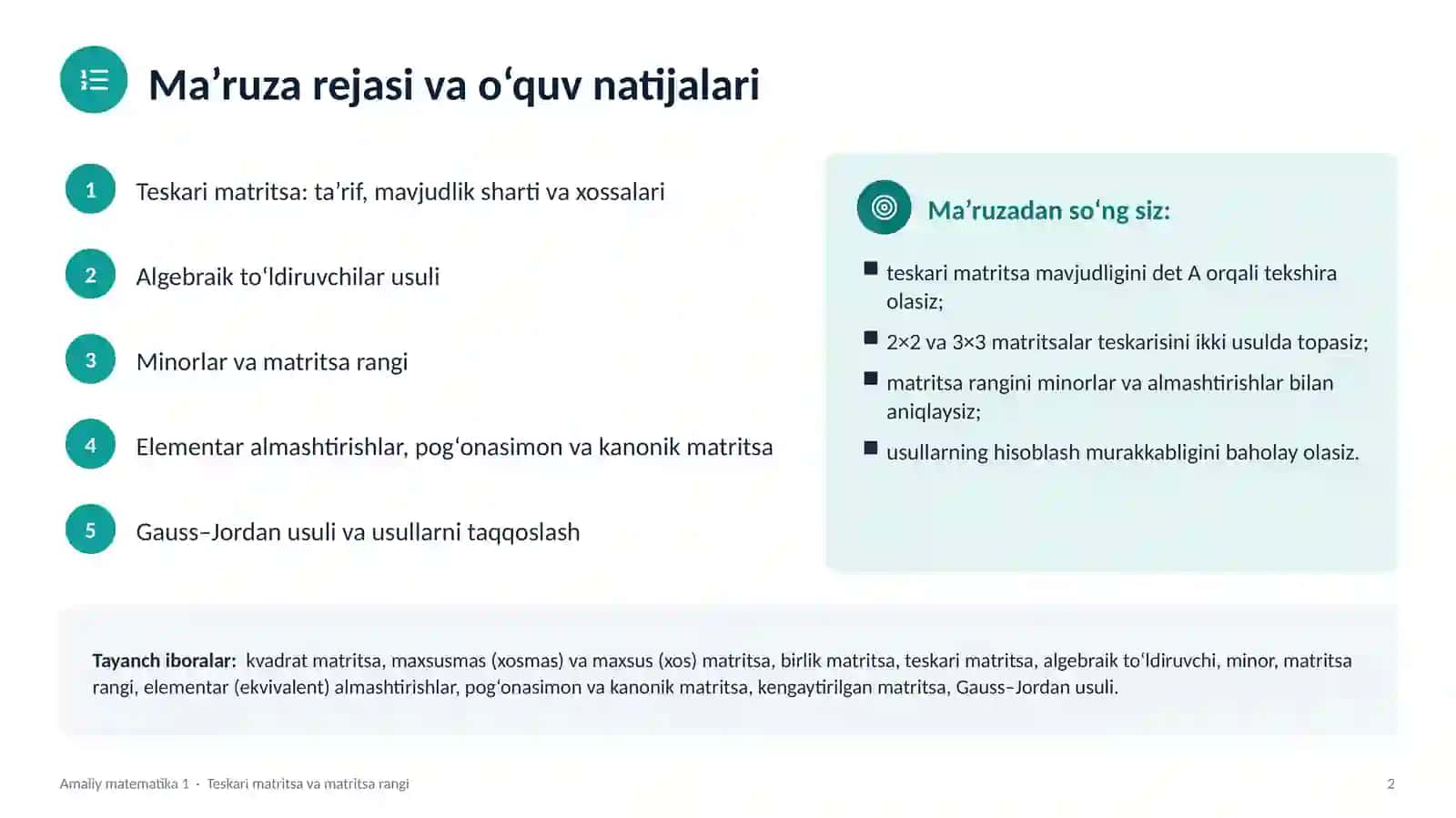 Teskari matritsa va matritsa rangi 2