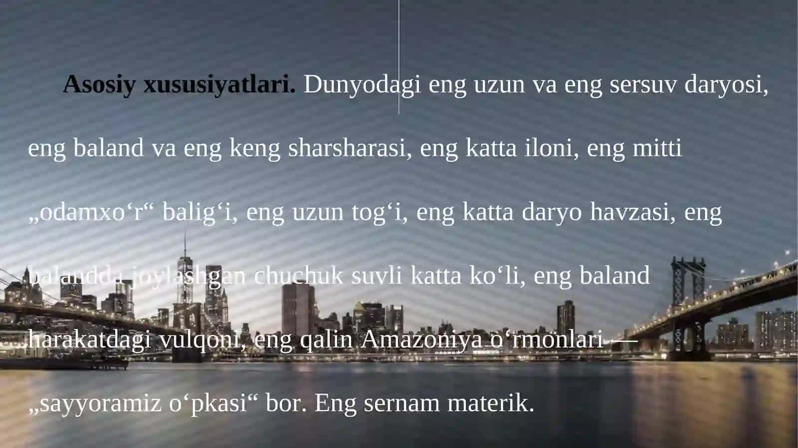 Janubiy Amerika Geografik o‘rni, o‘rganilish tarixi, geologik      tuzilishi, foydali qazilmalari. Relyefi 2
