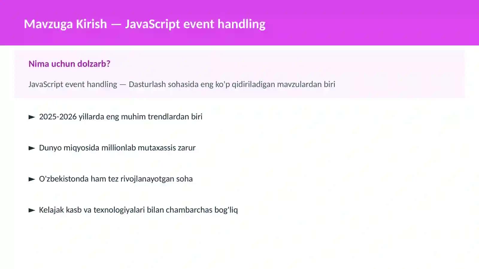 DASTURLASH | JAVASCRIPT VA WEB 2