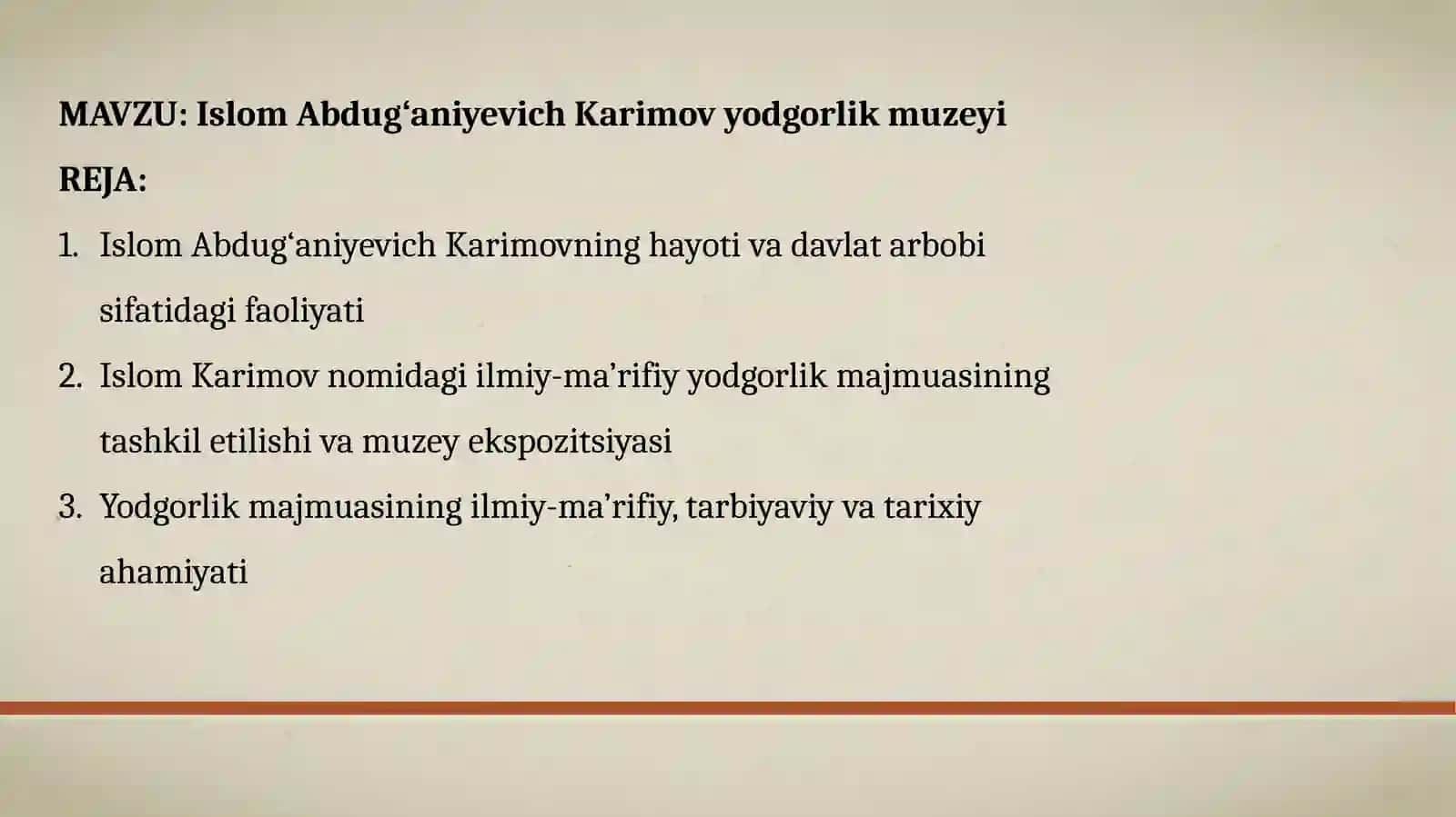Islom Abdug‘aniyevich Karimovning o‘dgorlik muzeyi 2