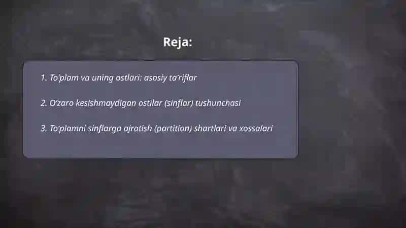 To'plamlarni sinflarga ajratish 2
