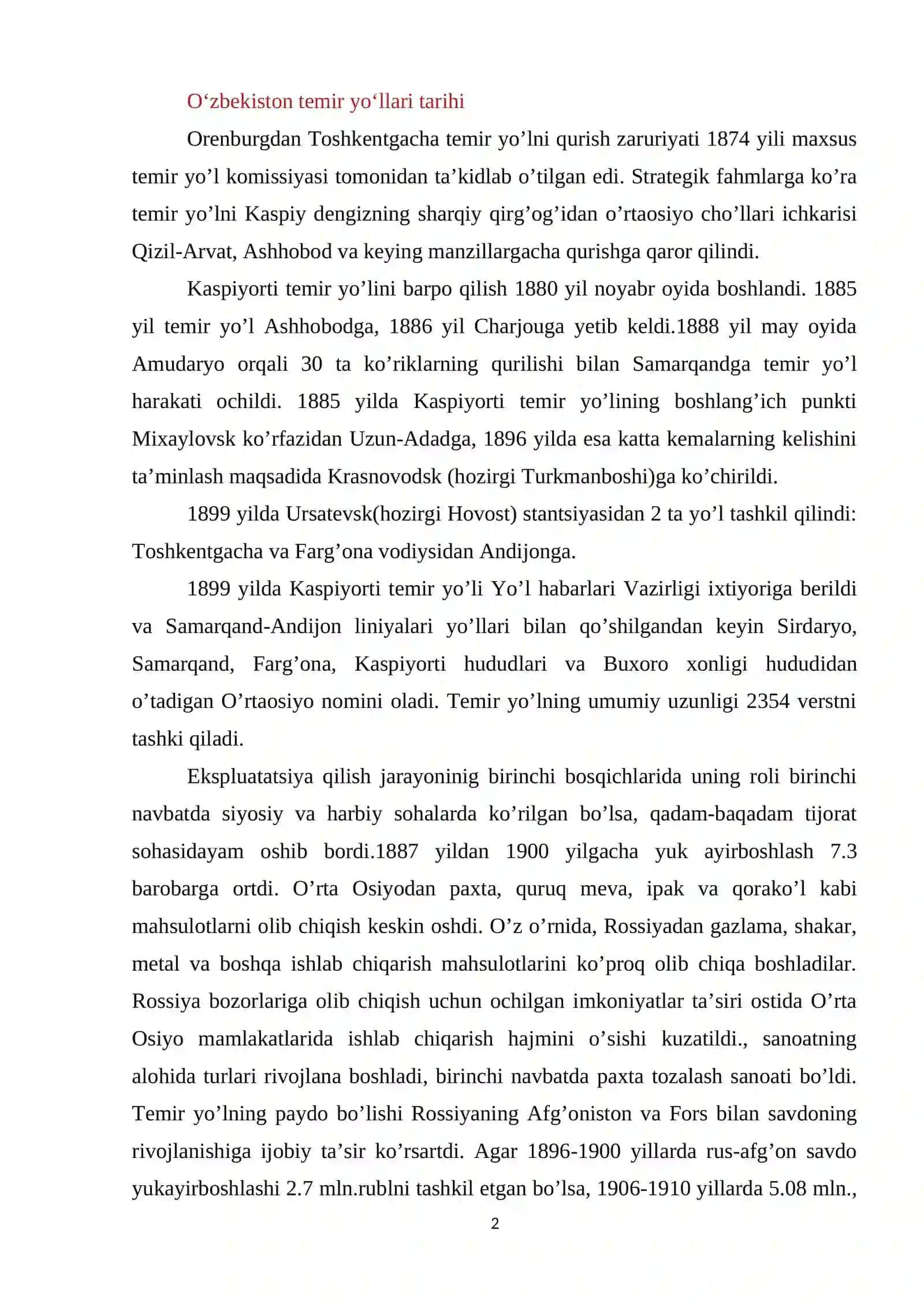 O'zbekiston temir yo'llari tarixi 2