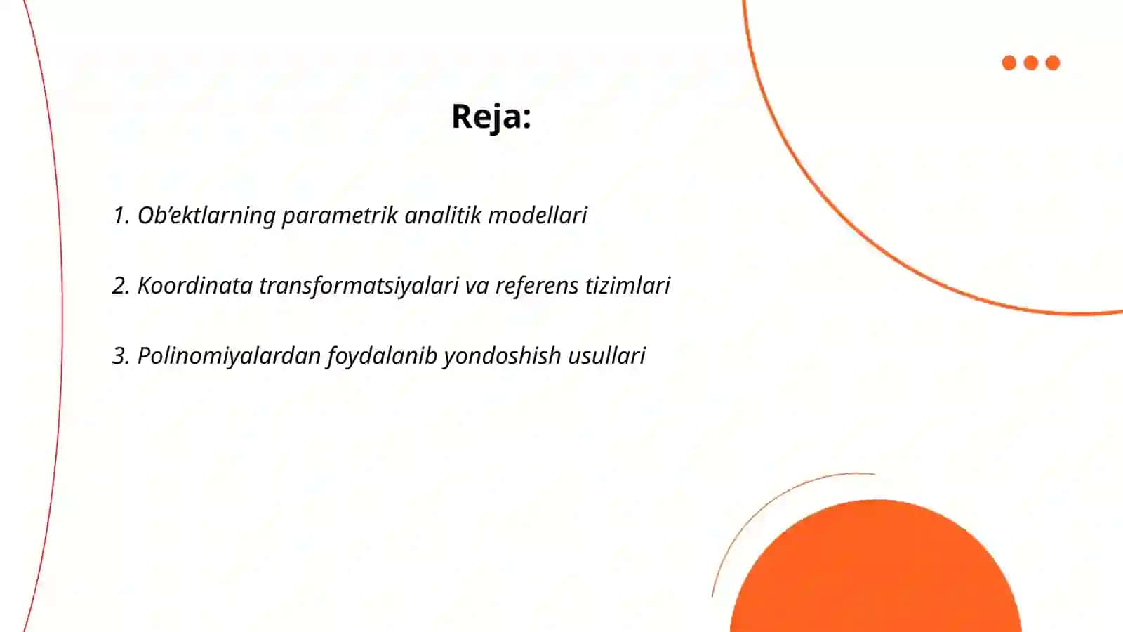 Ob’ektlarning parametrik analitik modellari 2