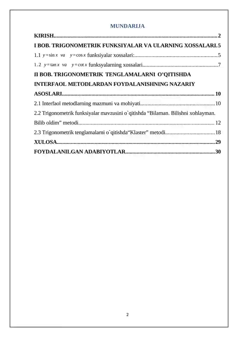 Trigonometrik tenglamalarni yechish metodikasi 2