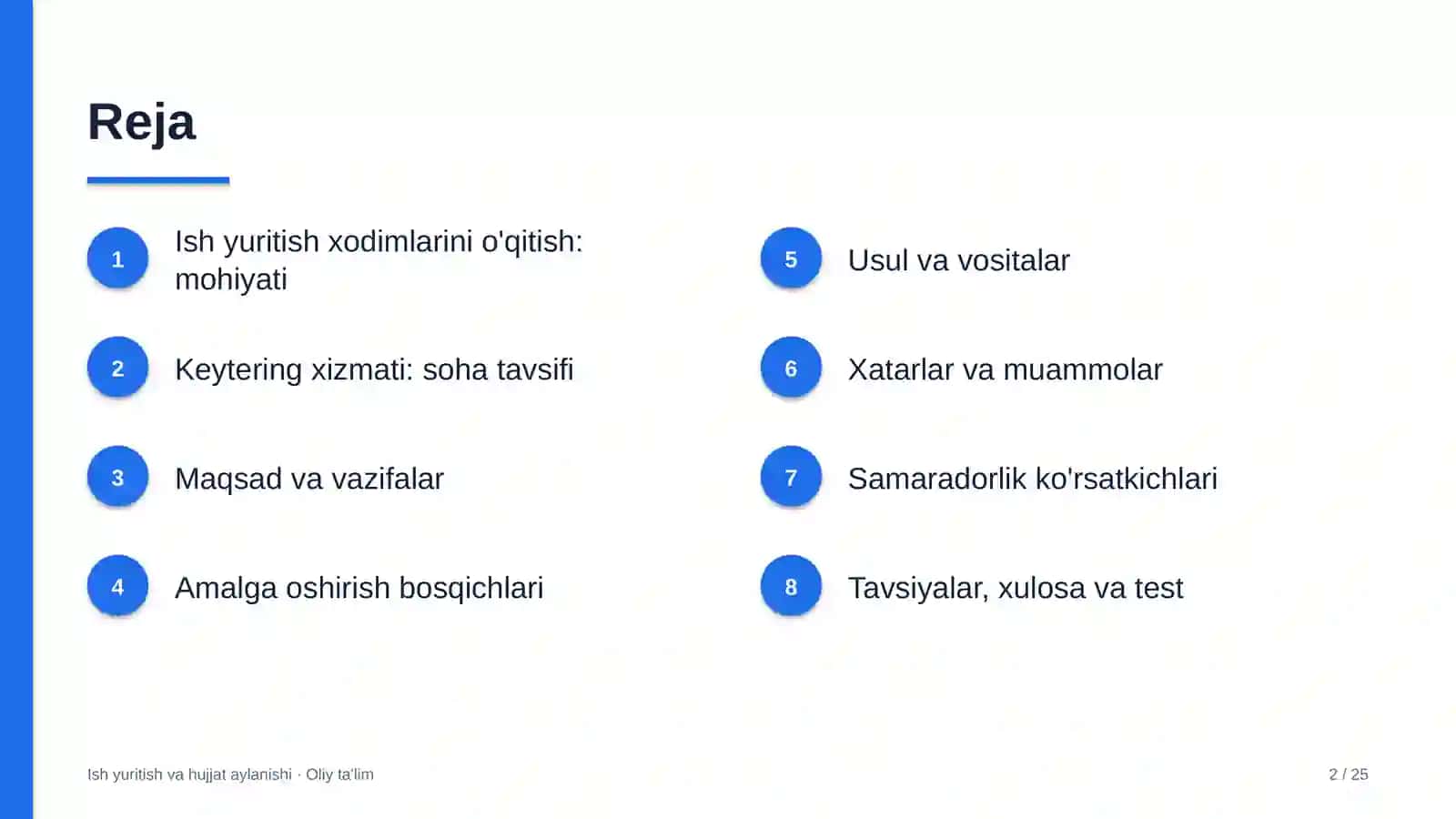 Keytering xizmatida ish yuritish xodimlarini o'qitish 2