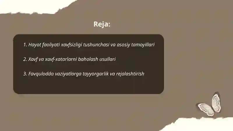 Hayot faoliyati xavfsizligini ta'minlash asoslari 2