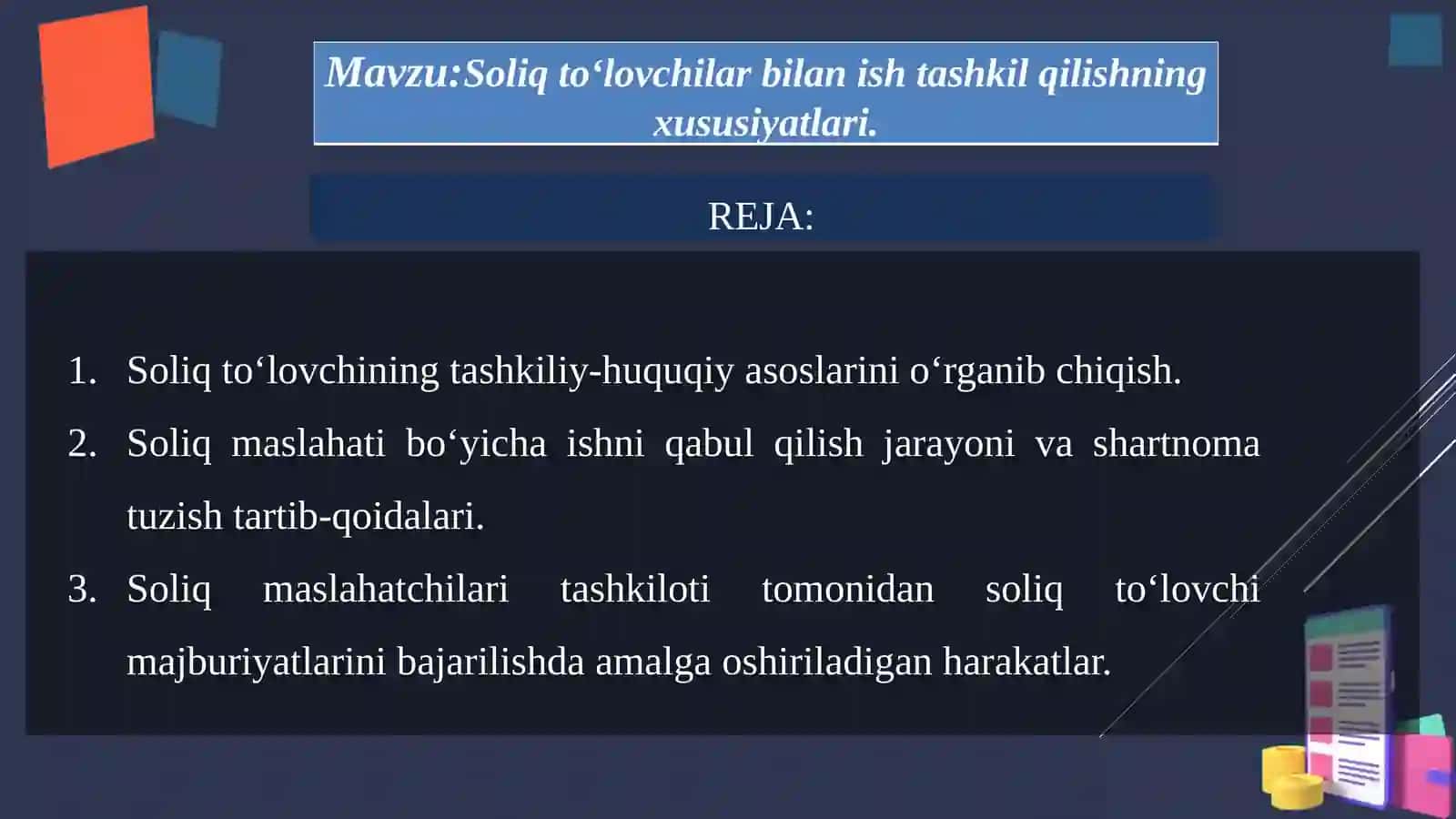 Soliq toʻlovchilar bilan ish tashkil qilishning xususiyatlari 2