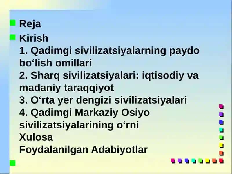 QADIMGI SIVILIZATSIYALAR DUNYOSI 2