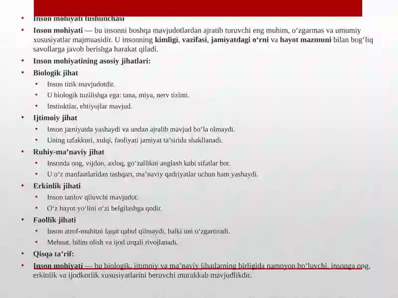 Inson mohiyati tushunchasi 2