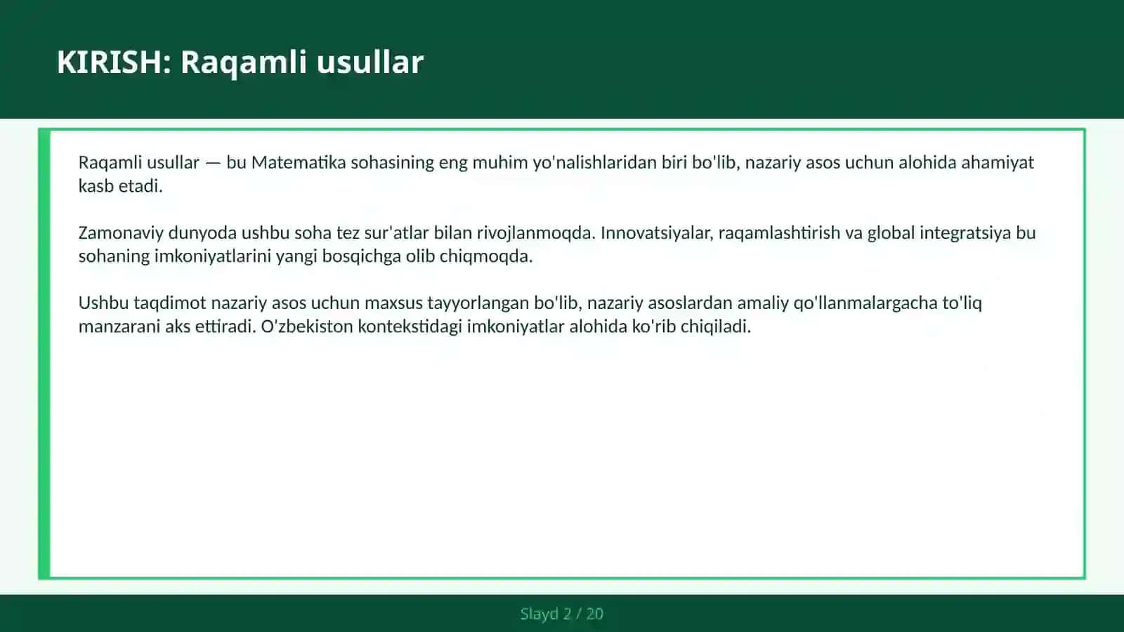 Raqamli usullar 2