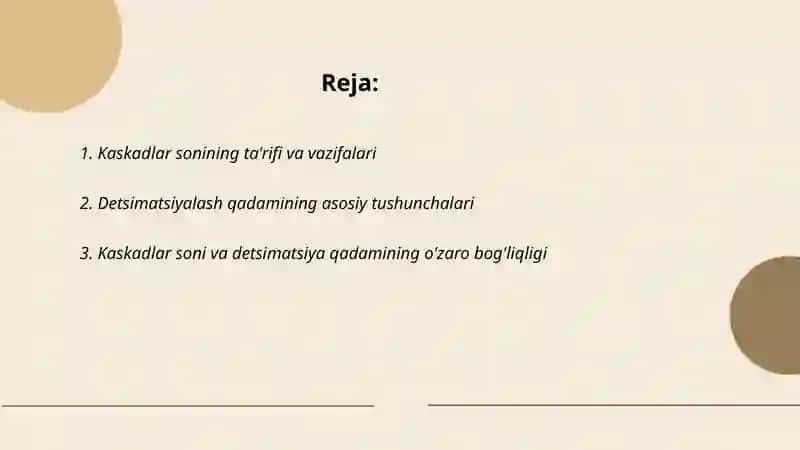 Kaskadlar soni va detsimatsiyalash qadamini aniqlash 2