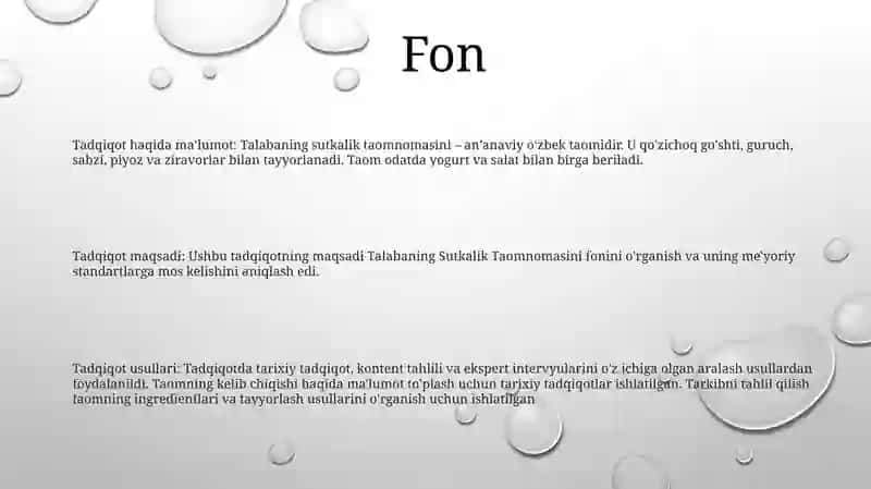 Talabaning Sutkalik Taomnomasi 2