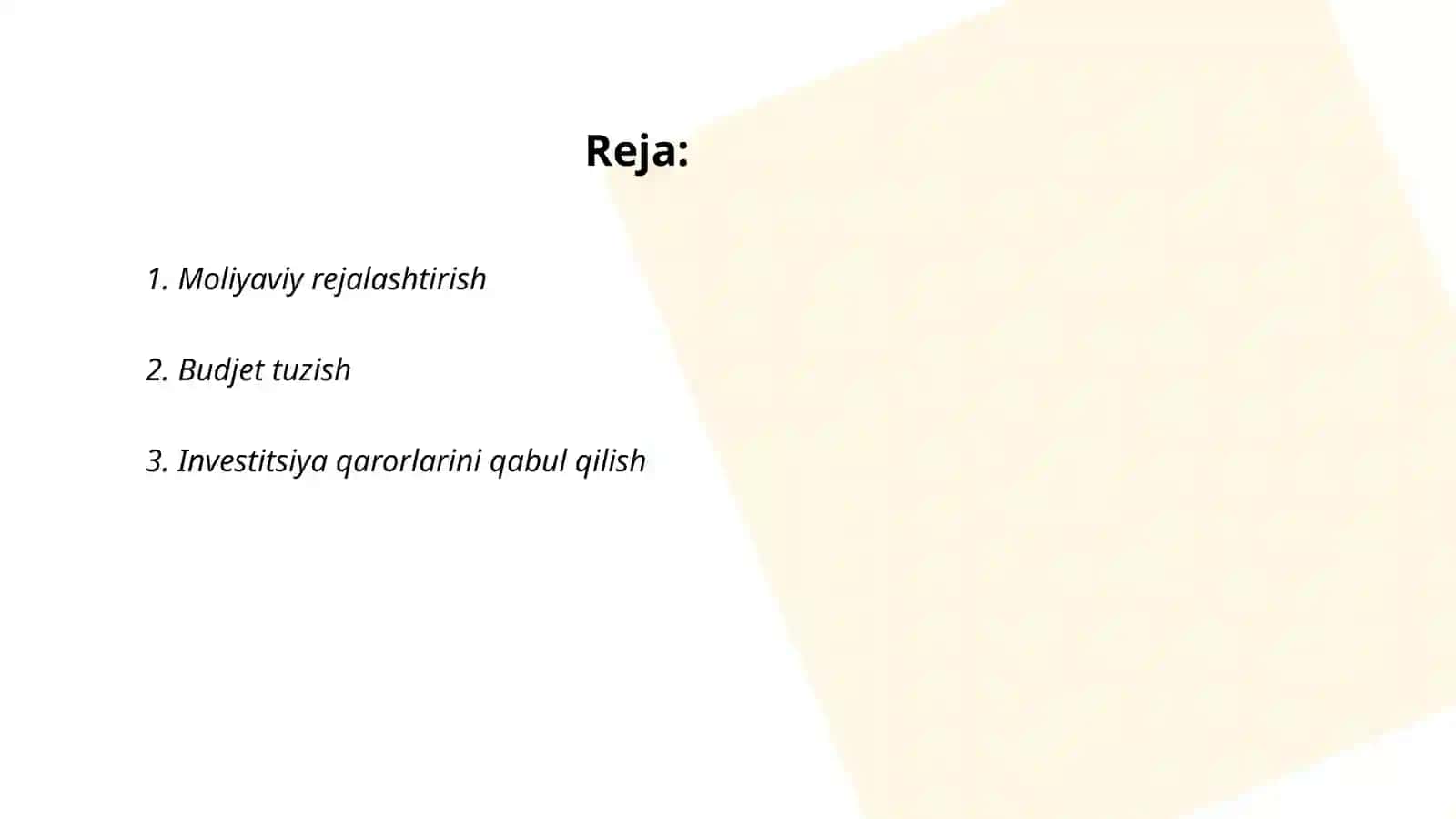 Moliyaviy rejalashtirish 2