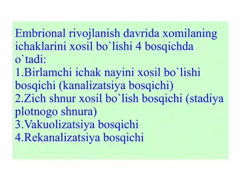 Agarda bolada ichak tutilishlarining sababi embrional rivojlanish davrida paydo bo`lgan nuqson 2