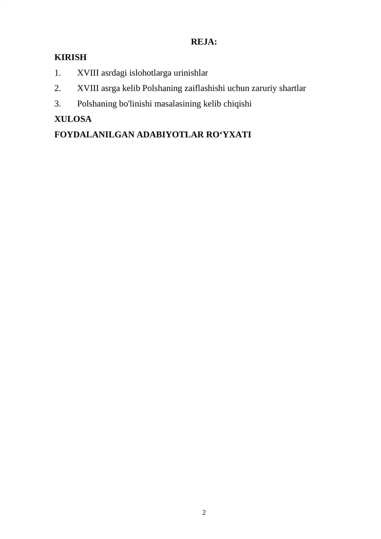 Rech Pospolitaya XVIII asrda: xalqaro ahvoli va mamlakatning bo‘lib olinishi 2