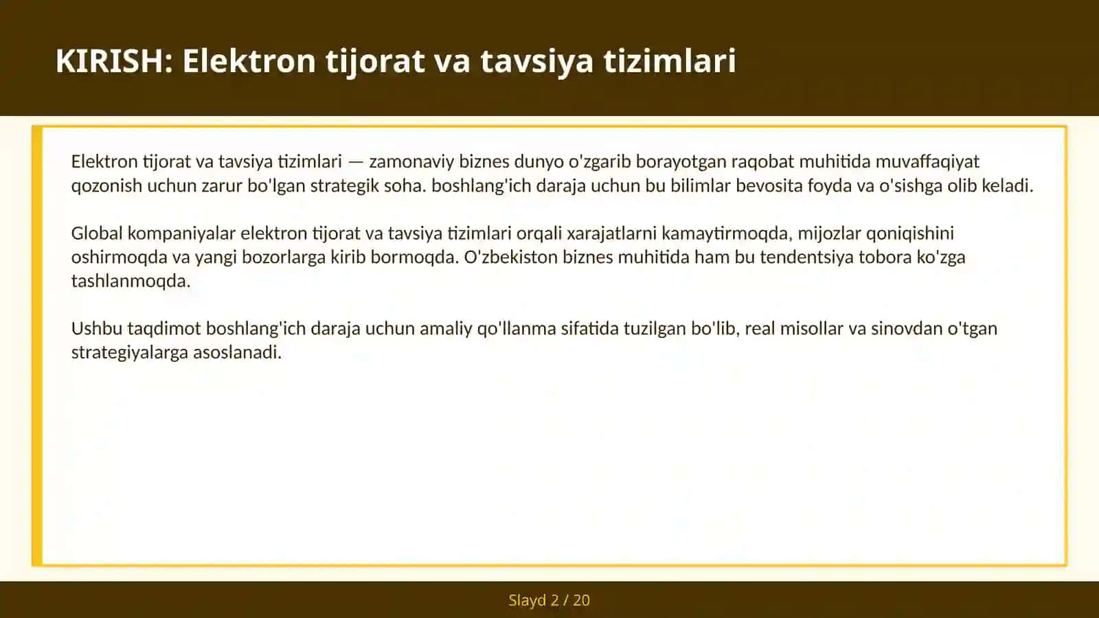 Elektron tijorat va tavsiya tizimlari 2