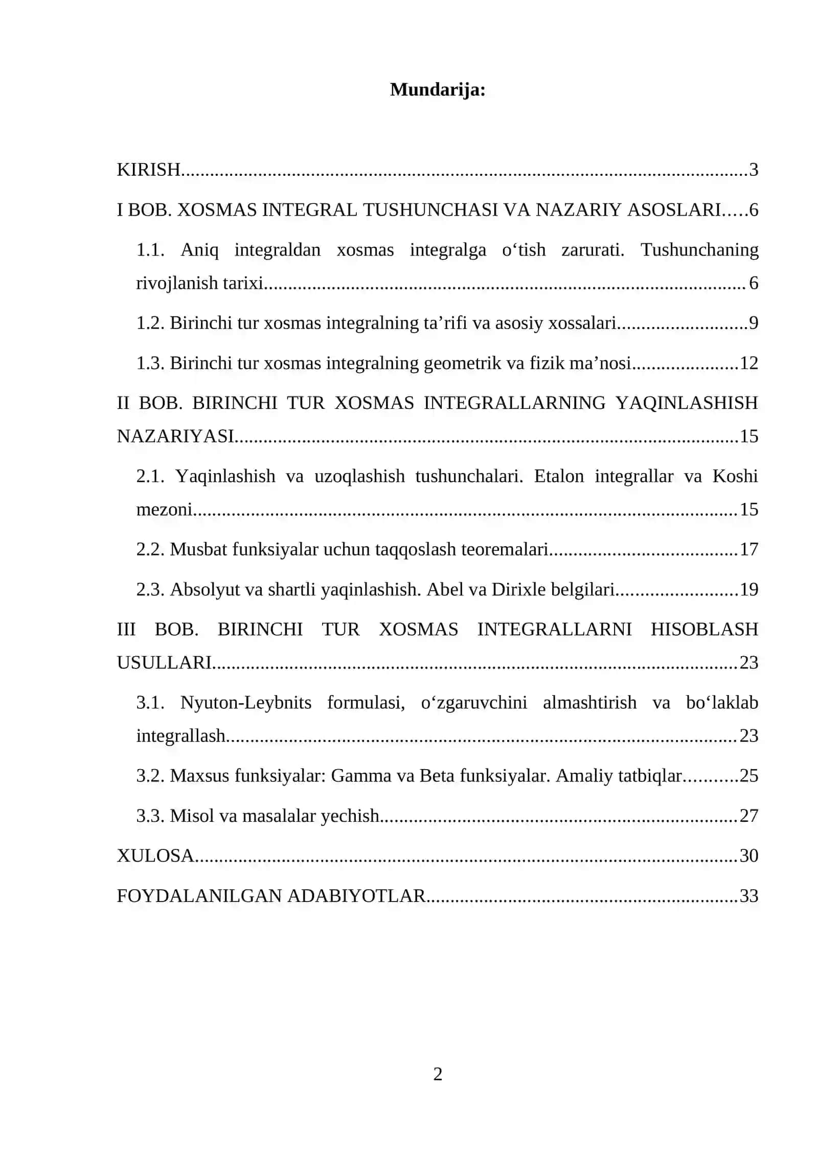 Birinchi tur xosmas integral 2
