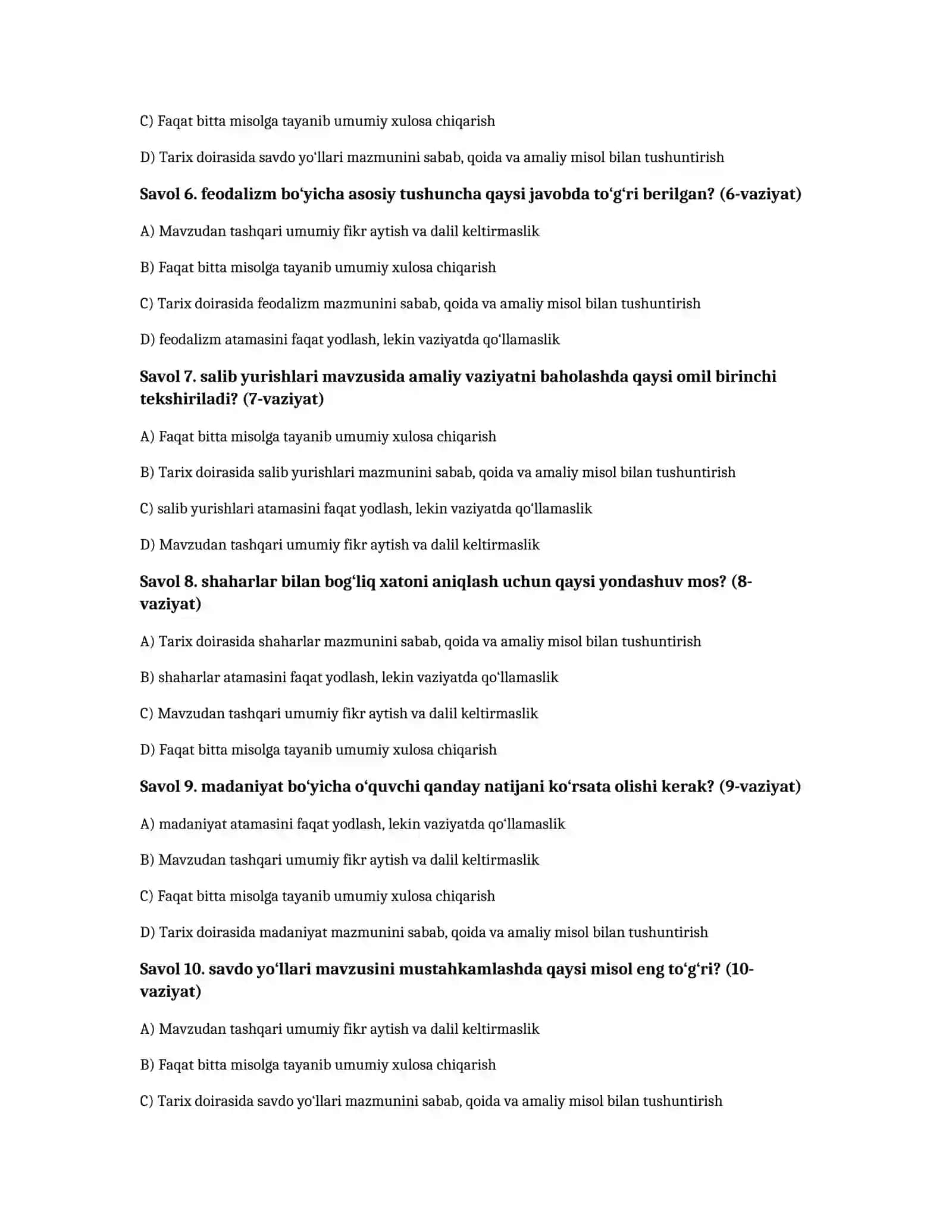 7-sinf Jahon tarixi: o‘rta asrlar — 100 test 2