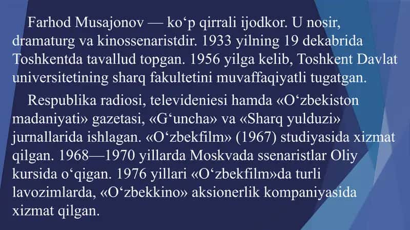 Farhod Mussajonov hayoti va ijodi 2