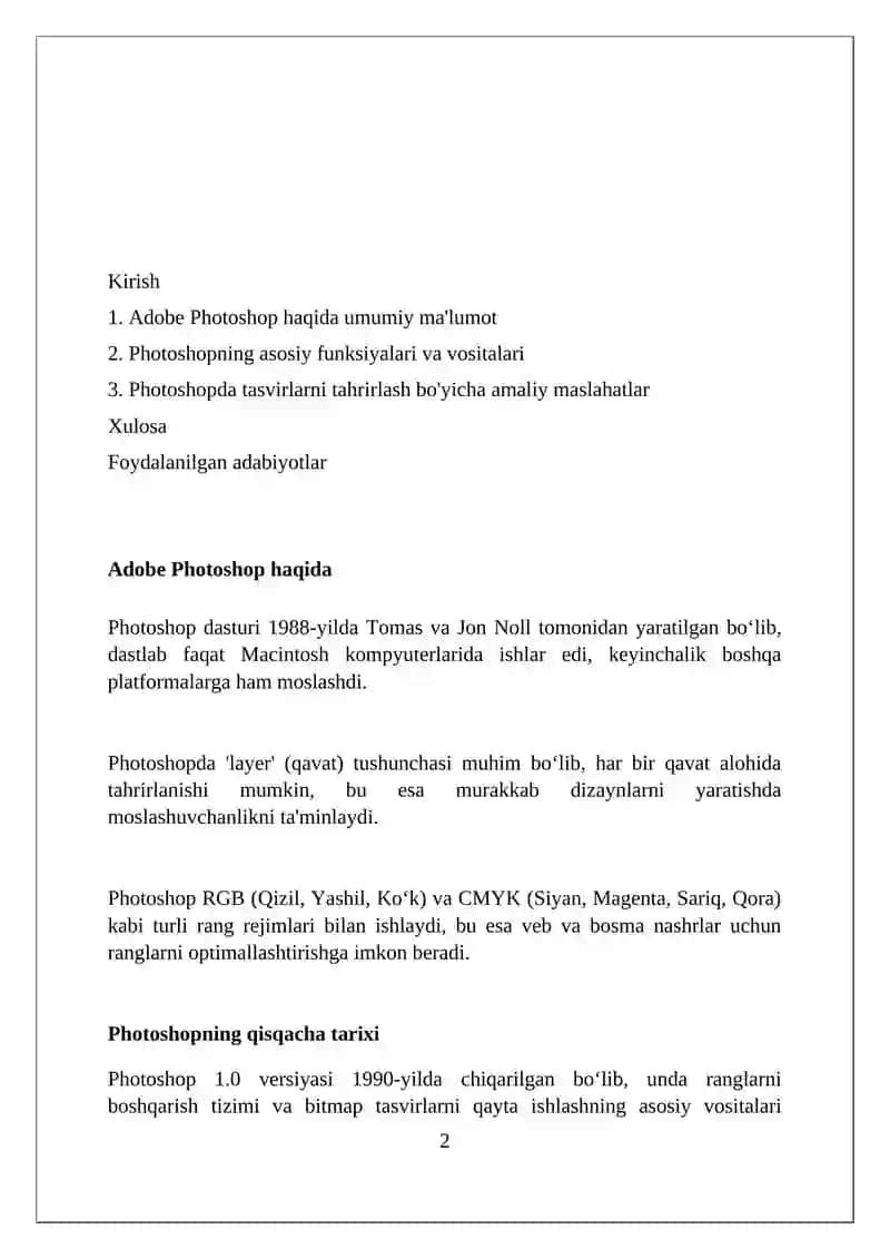 Adobe Photoshop dasturi 2
