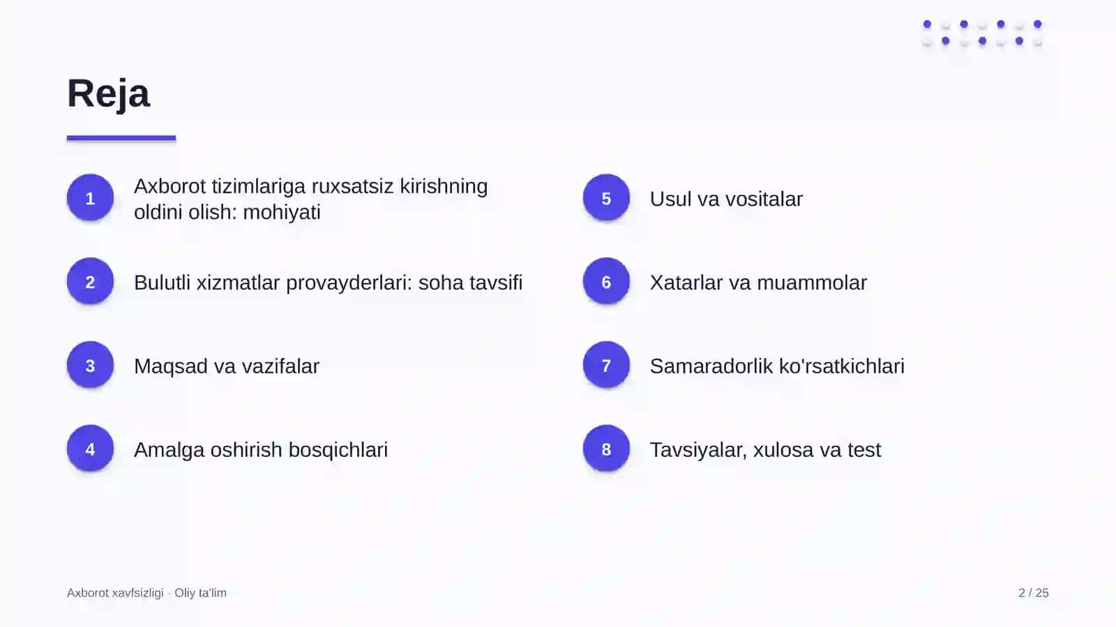 Axborot xavfsizligi · Oliy ta'lim 2