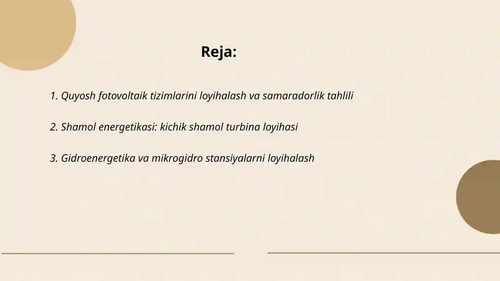 Loyiha ishi: Muqobil elektr manbalari 2